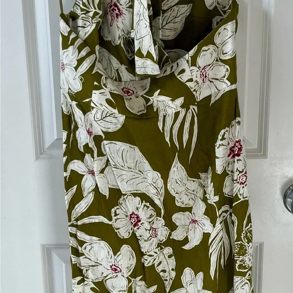 Zara Olive Green Floral Tie Halter Dress size Large - Picture 6 of 8